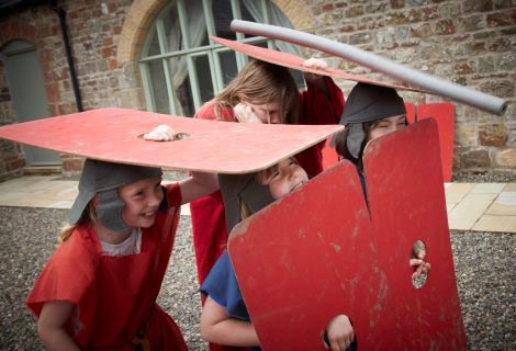 Children play at being Romans at Hadrian's Wall visitor centre