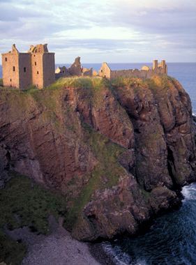 Cliff-top Dunottar Castle overlooking the North Sea