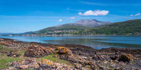 Fort William and Ben Nevis viewed from the banks of Loch Linnhe