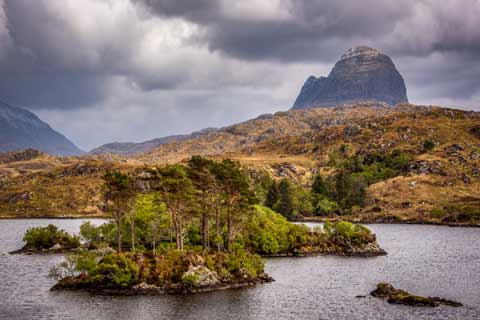 Atmospheric view of Suilven Mountain in Assynt