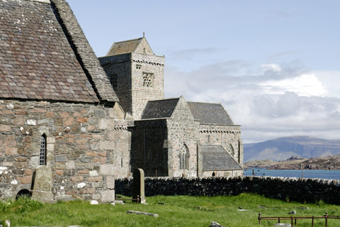 The gravestones of the ancient Kings of Scotland buried in the Reilig Orain next to Iona Abbey