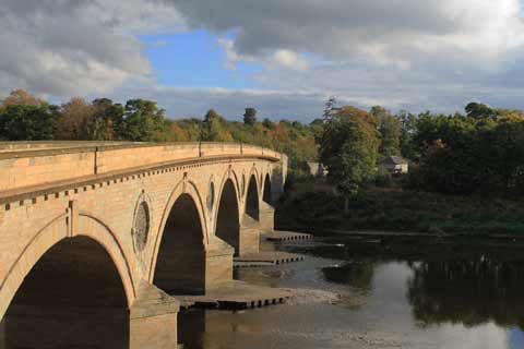 The handsome Coldstream Bridge spanning the River Tweed