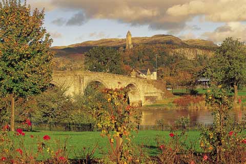 The towering Wallace Monument looks over Stirling Old Bridge