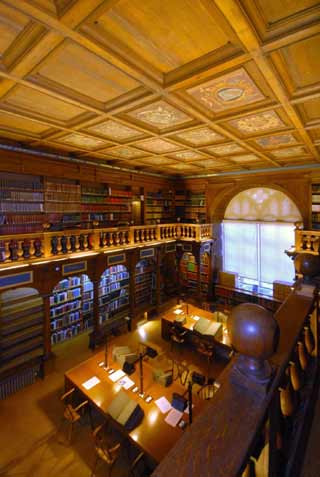 Looking down towards the reading desks in the Bodleian Library, Oxford