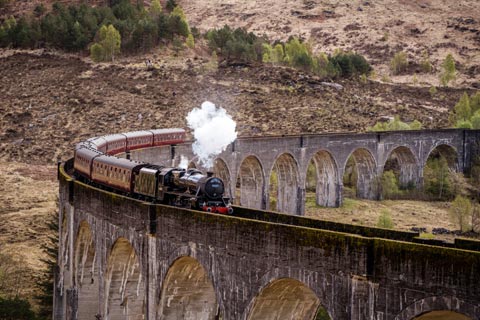 Jacobite Steam Train crossing The Glenfinnan Viaduct