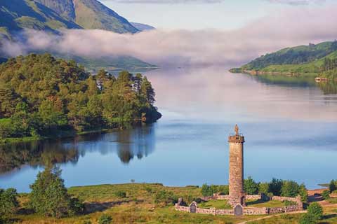 Looking down on the Glenfinnan Monument with Loch Shiel in the background