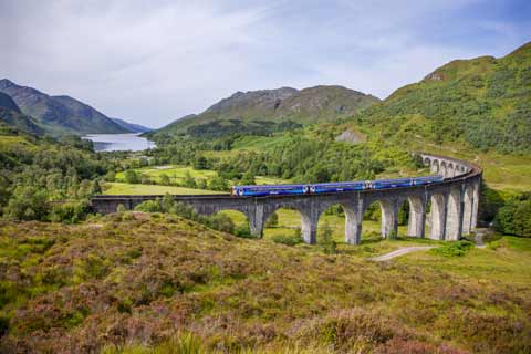 ScotRail train crossing the Glenfinnan Viaduct