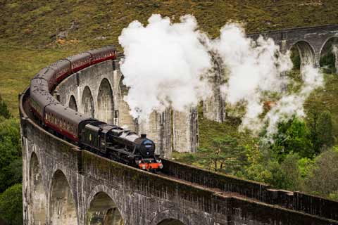 Jacobite Steam Train crossing the Glenfinnan Viaduct