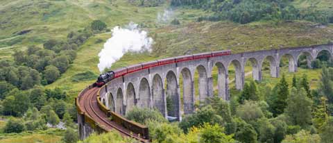 Jacobite Steam Train crossing the Glenfinnan Viaduct