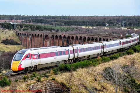 LNER Azuma train crossing the Culloden Viaduct