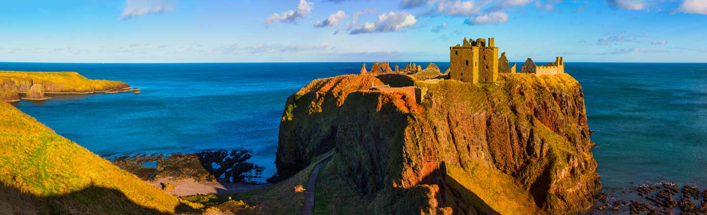 The ruins of Dunottar Castle caught in the sunshine