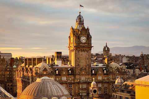 View of the Balmoral Hotel clocktower in Edinburgh
