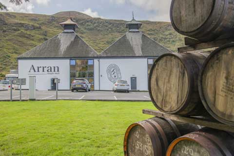 Whisky barrels outside Lochranza Distillery