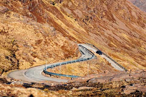 A car climbing up the Bealach Na Ba