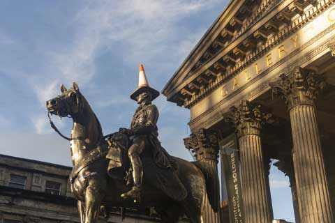 The statue of the Duke of Wellington with a cone on his head