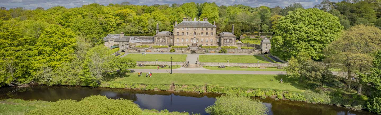 Drone shot of Pollok House in Pollok Country Park