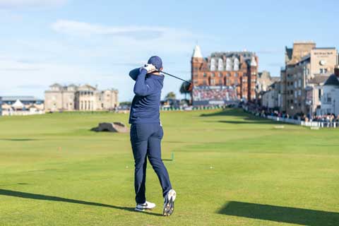 Golfer playing the Old Course in St Andrews