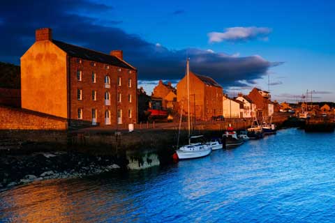 Historic buildings overlooking Burghead Harbour