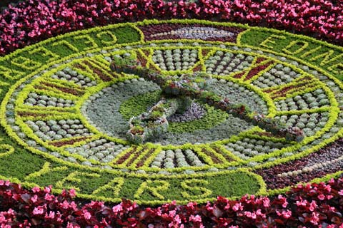 The Floral clock in full bloom which can be seen in Princes Street Gardens 
