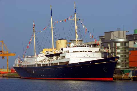 Royal Yacht Britannia berthed in the Port of Leith