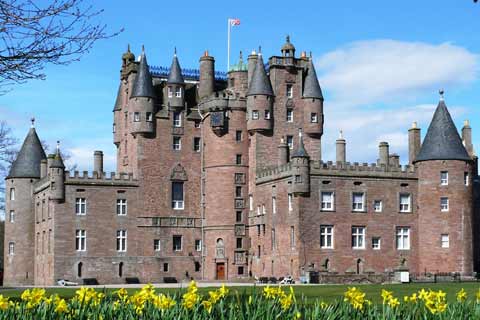 Spring view of Glamis Castle