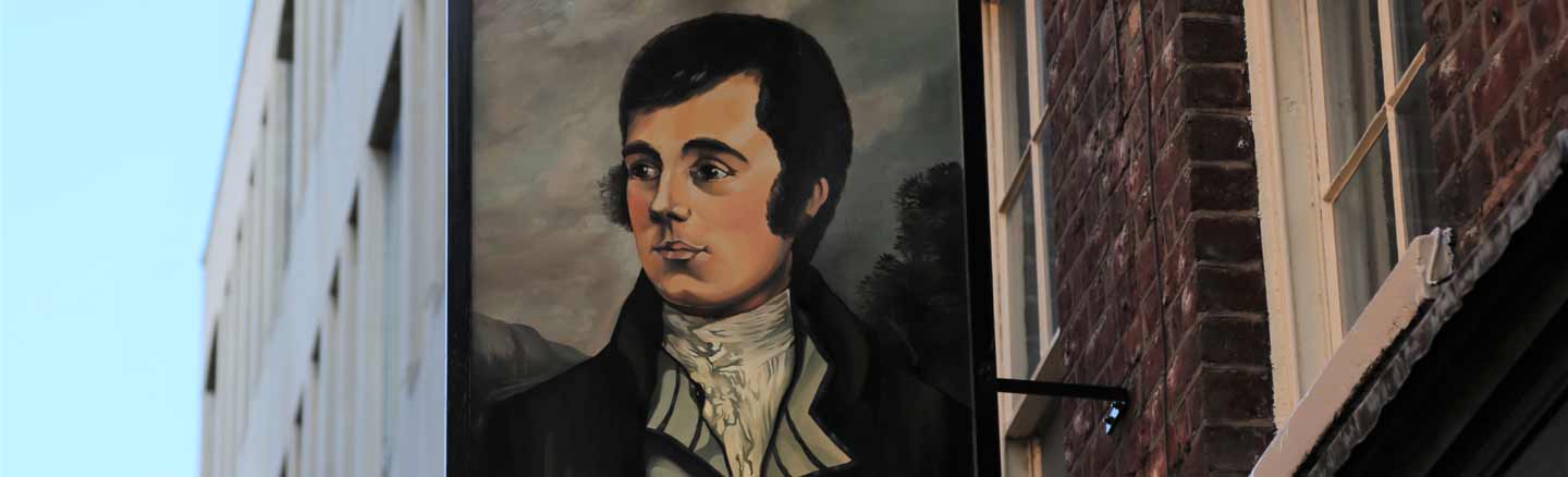 Robert Burns portrait on a pub sign