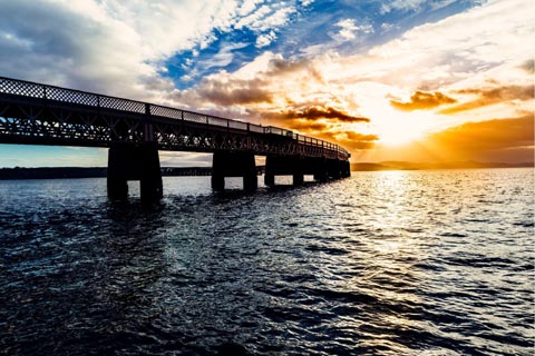 Tay Rail Bridge seen at sunset