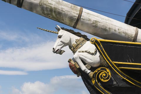 Intricate bow scupture on HMS Unicorn