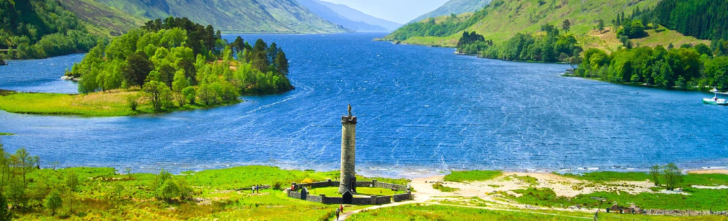 View of the Glenfinnan Monument at the head of Loch Shiel