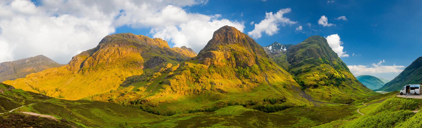 Panoramic view of the Three Sisters in Glencoe