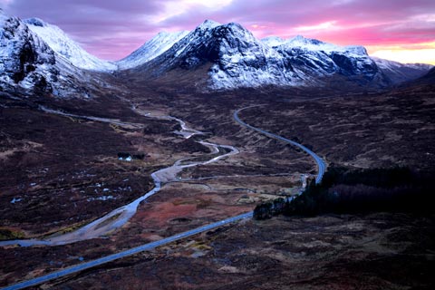Winter view of Glen Coe and Buachaille Etive Mor