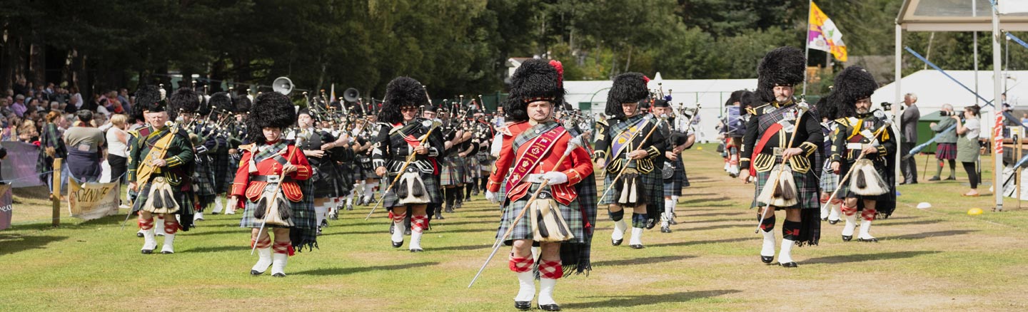 Massed Pipe Bands at the Banchory Highland Games