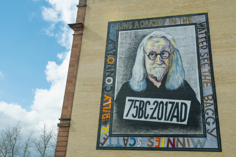 Billy Connolly depicted in the Glasgow Mural Trail