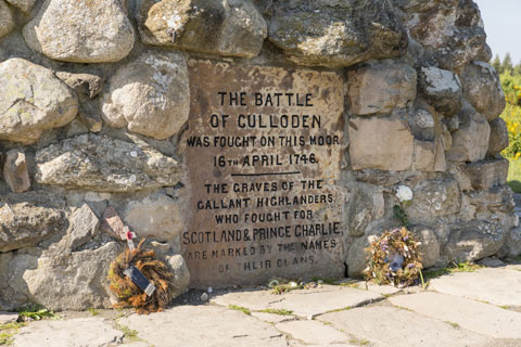 Monument at Culloden Moor in sunlight 