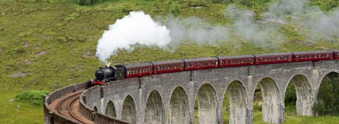 Jacobite Steam Train crossing the Glenfinnan Viaduct