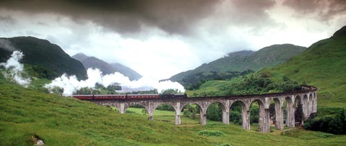 Jacobite Steam Train crossing the "Harry Potter Bridge"