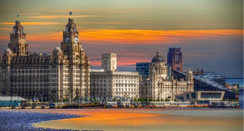 The Three Graces Liverpool seen from the River Mersey
