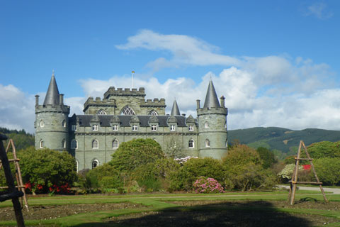 Inveraray Castle with the formal gardens in the foreground